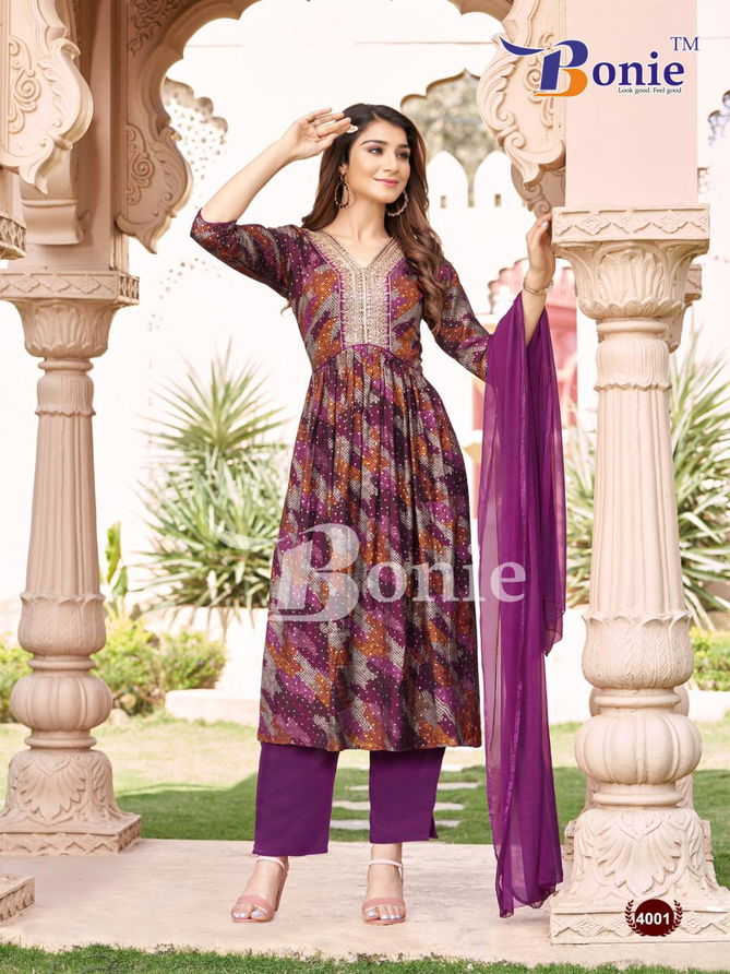 Kiara 4 By Bonie Printed Chanderi Printed Kurti With Bottom Dupatta Wholesale Shop In Surat
